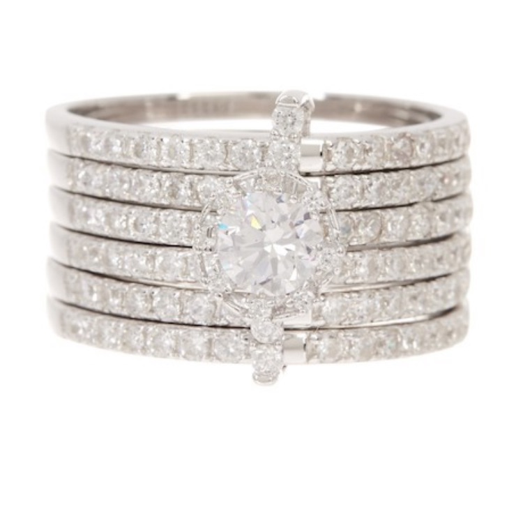 Savvy Cie Pave Solitaire Crystal Ring Nwt Size 6 Stacked Set